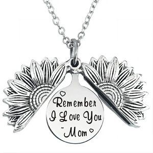 Sunflower Charm Stainless Steel Pendant Locket Necklace and Earring Set - NEW